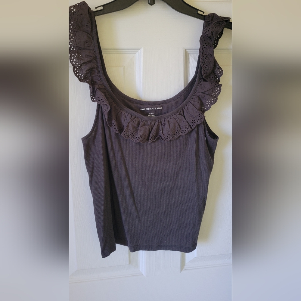 American Eagle Outfitters Dark Gray Ruffle Top